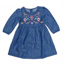 GX489: Infant Girls Denim Dress With Floral Embroidery (1-4 Years)